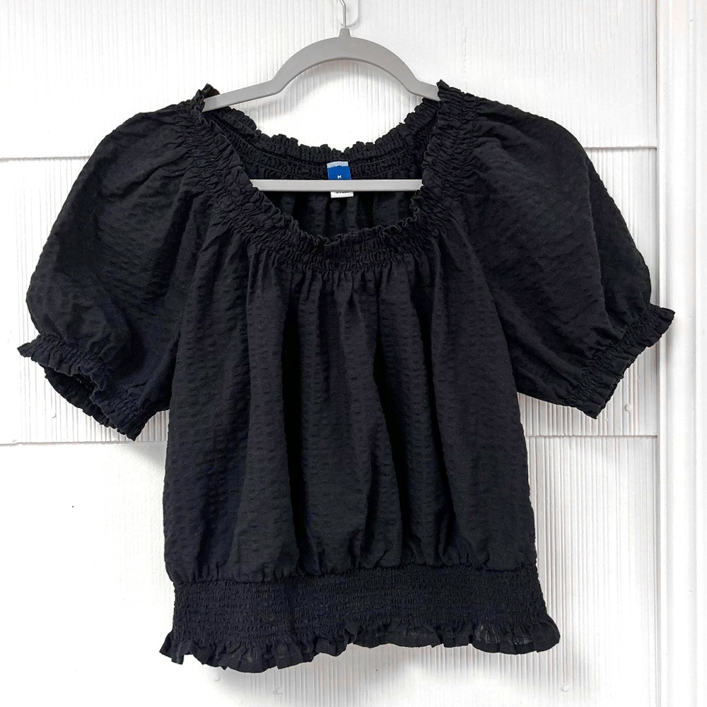 Old Navy Smocked Seersucker Puff-Sleeve Top